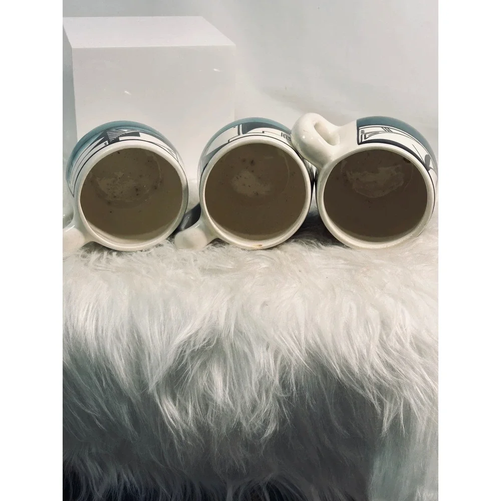 3 Ute Mountain Tribe Pottery Mugs Signed Vintage 1971‎